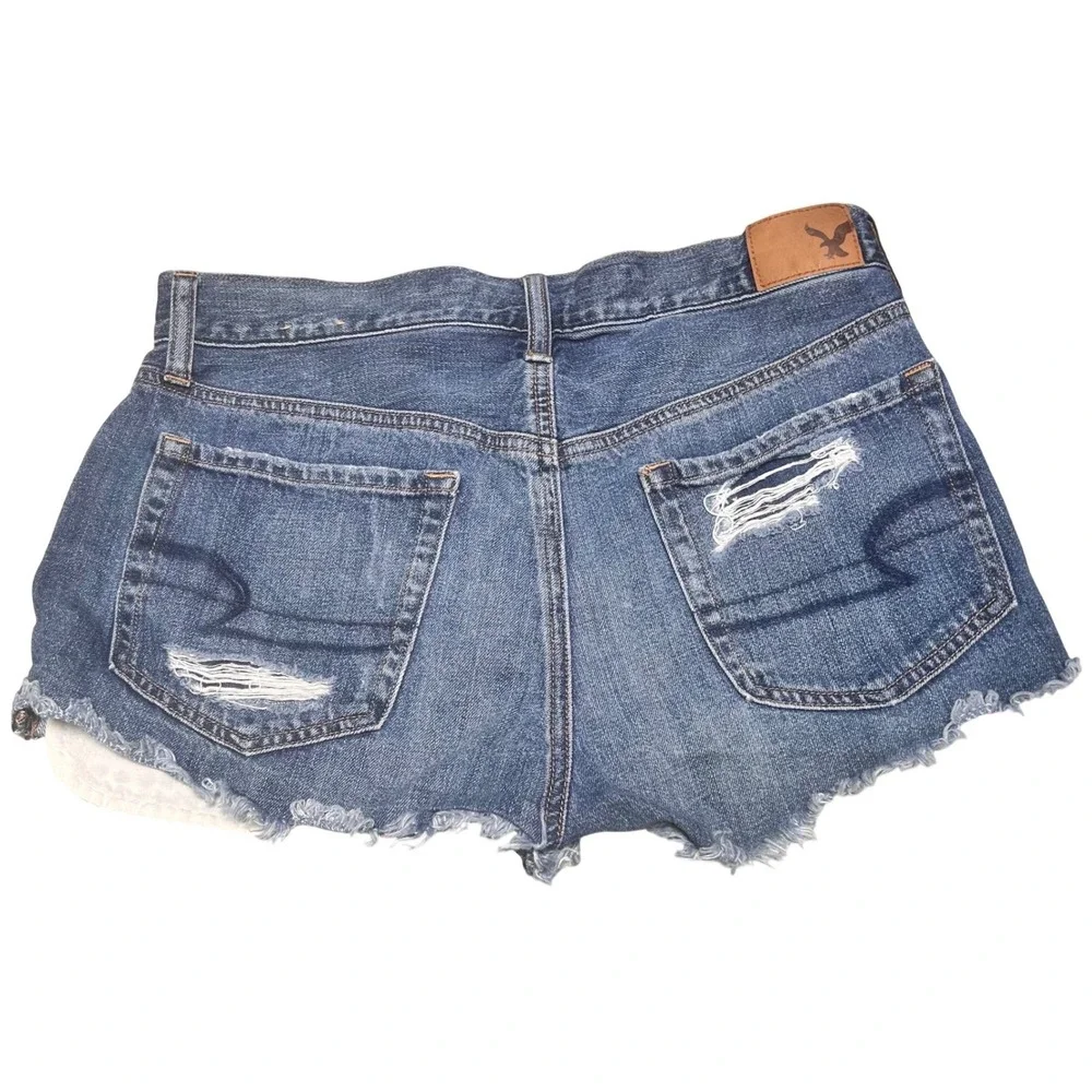 American‎ Eagle Festival Distressed Denim Shorts Blue Patterned Pockets Size 6